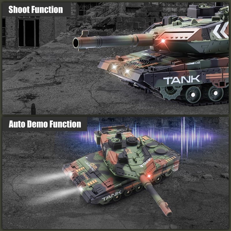 Hitish RC Tank That Shoots for Kids - 2.4Ghz Remote Control Army Tank Toys with Auto Demo Sound Light Smoke - 13 Channel Military Vehicles Model Gift for Adults Boys Age 6-8 9-12, Army Green - Image 3